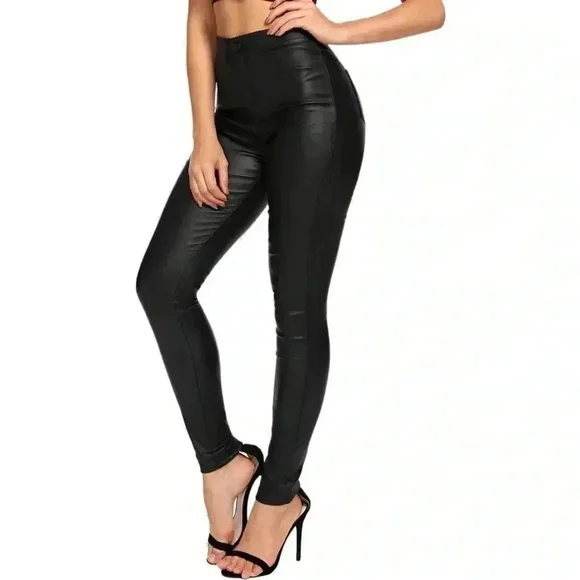 NWOT SHEIN Slim Fit Leather-Look High-Waisted Stretch Pants – XXS - Picture 1 of 8